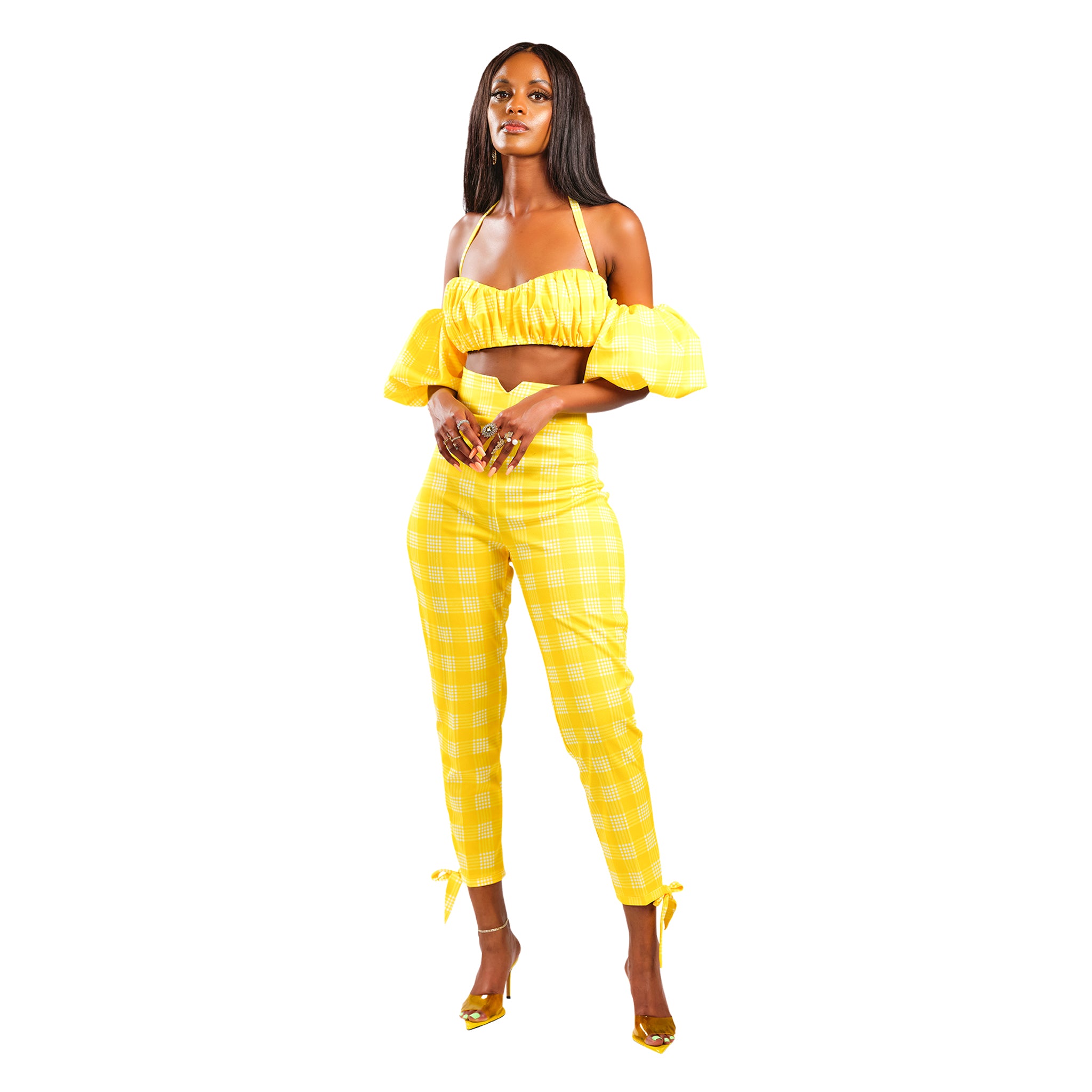 Yellow cheap gingham jumpsuit